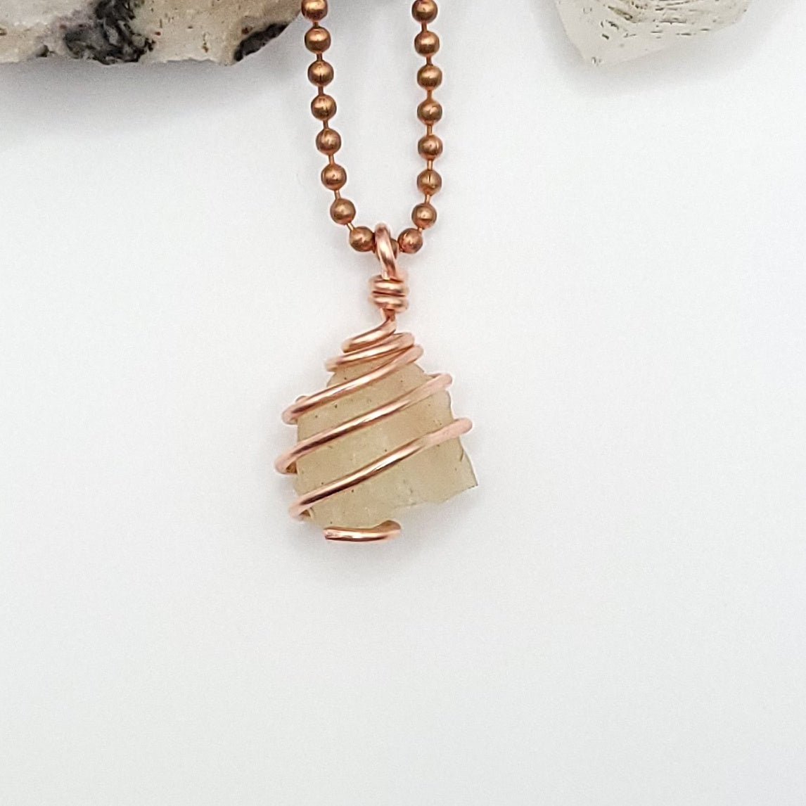 Raw Libyan Desert Glass Crystal Necklace in Copper