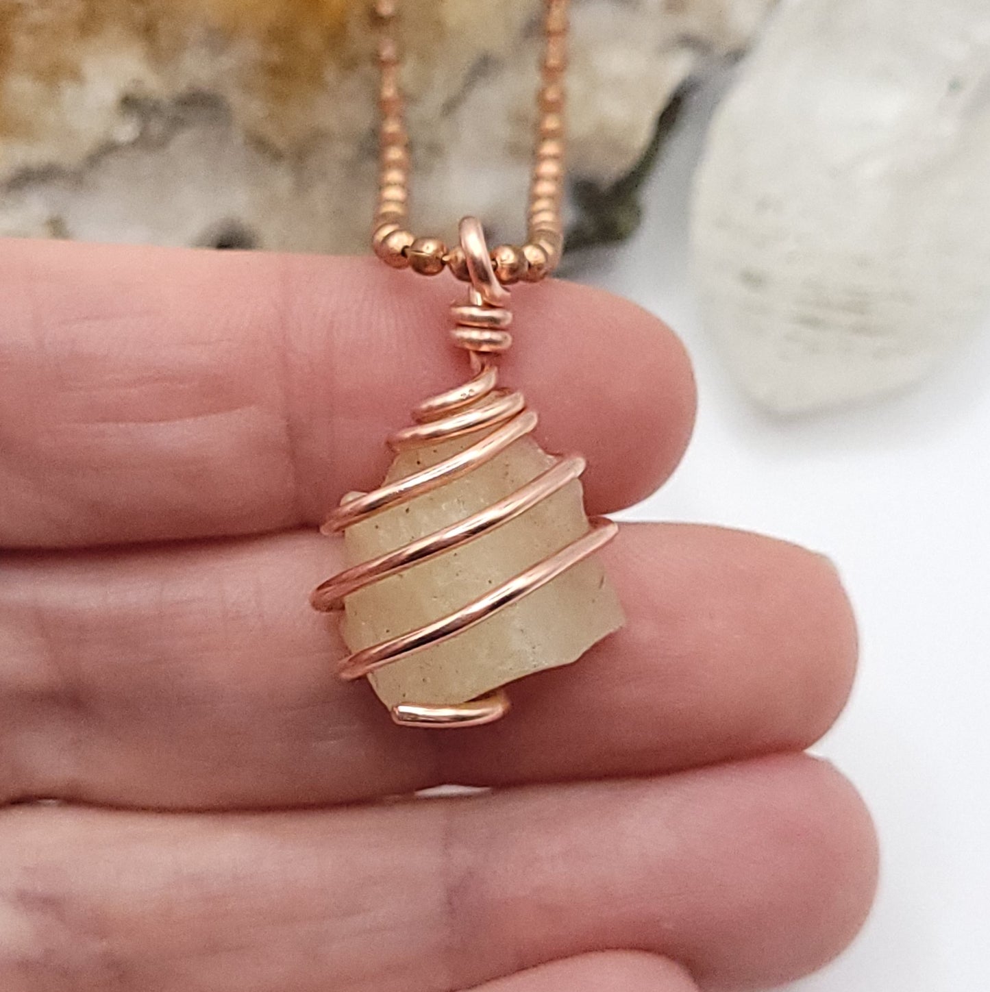 Raw Libyan Desert Glass Crystal Necklace in Copper