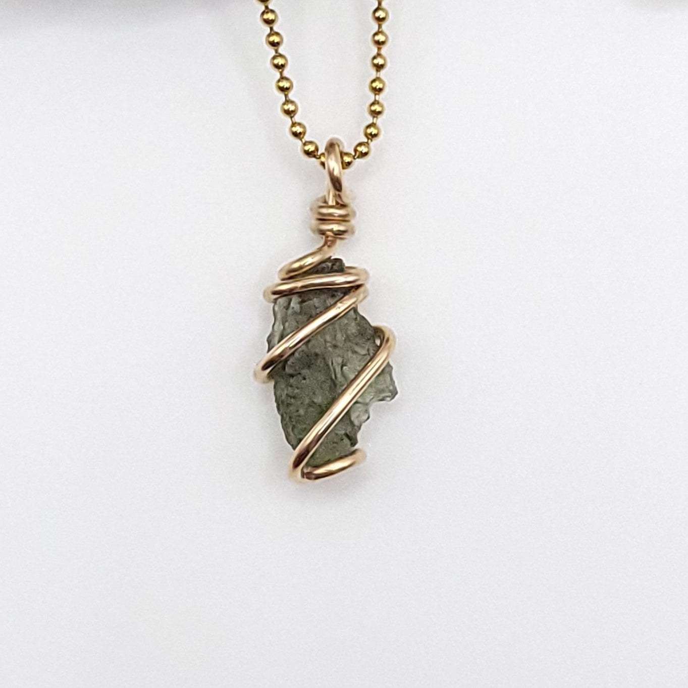 Raw Moldavite Crystal Necklace in Gold