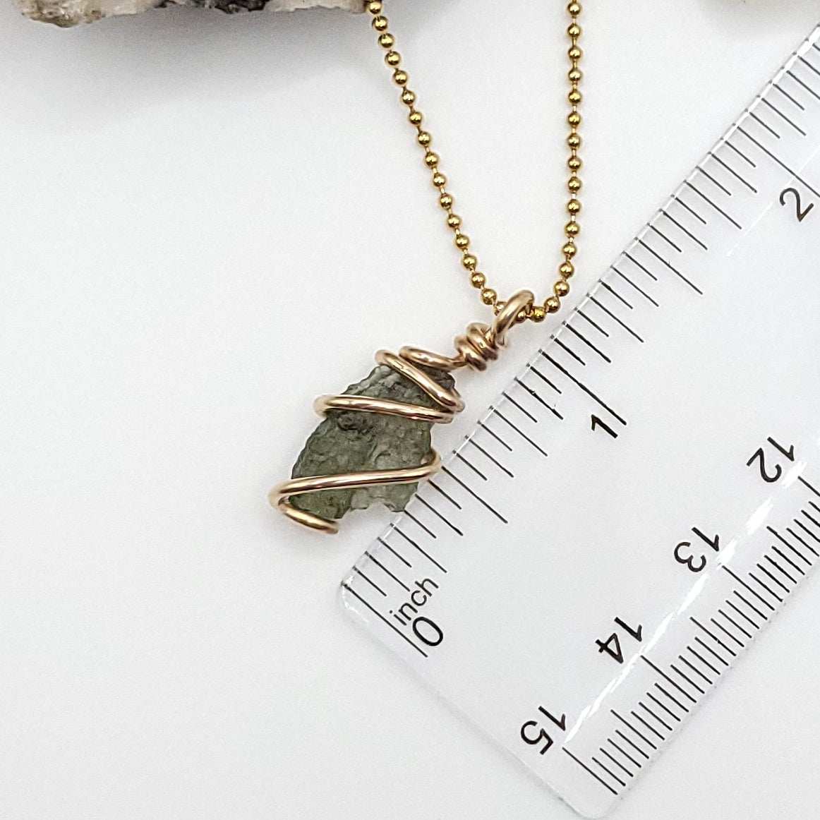 Raw Moldavite Crystal Necklace in Gold