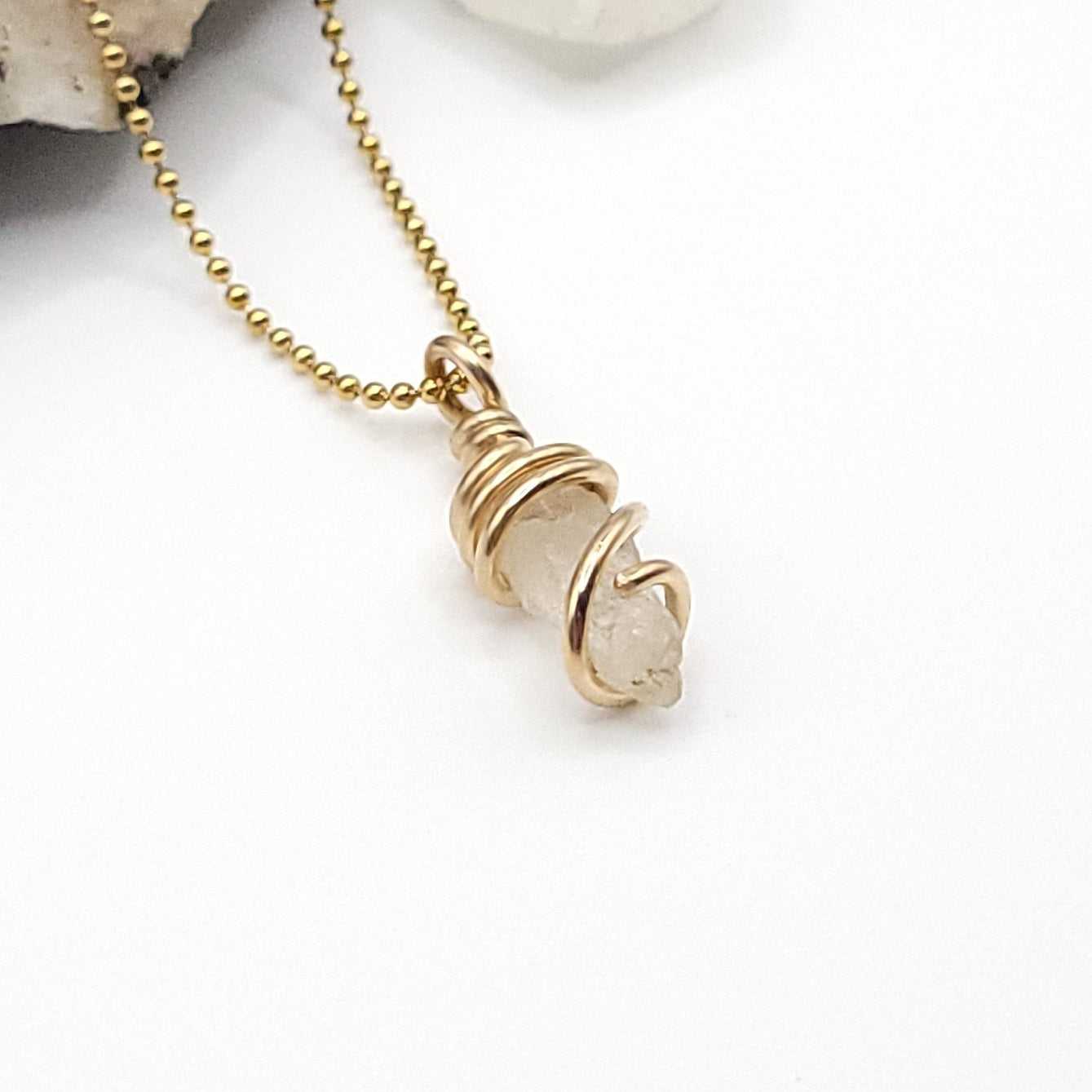 Raw Phenakite Crystal Necklace in Gold