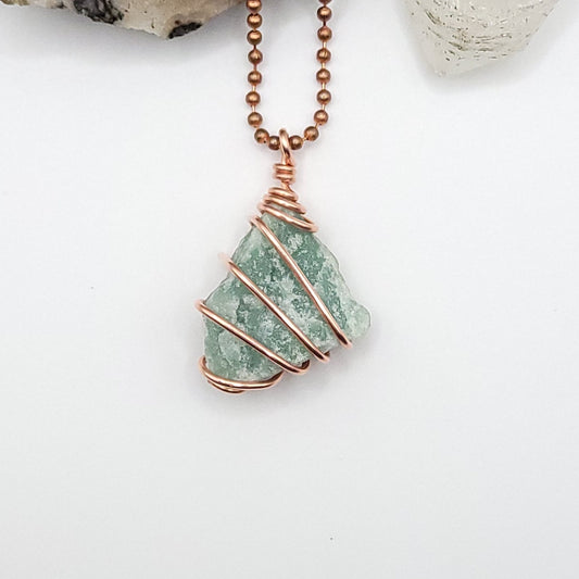 Raw Green Aventurine Crystal Necklace in Copper