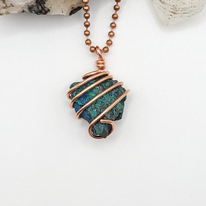 Raw Shattuckite Crystal Necklace in Copper