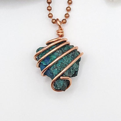 Raw Shattuckite Crystal Necklace in Copper