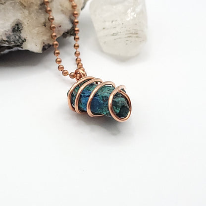 Raw Shattuckite Crystal Necklace in Copper