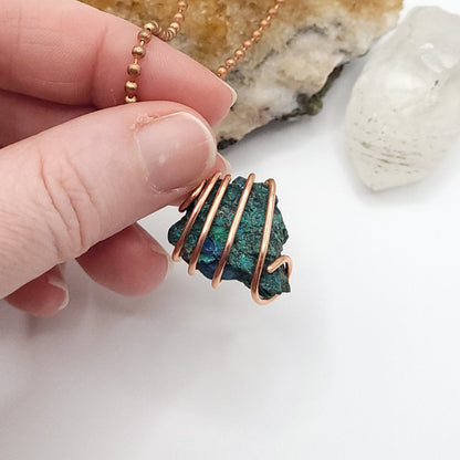 Raw Shattuckite Crystal Necklace in Copper
