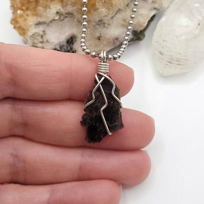 Raw Axinite Crystal Necklace in Silver Wire