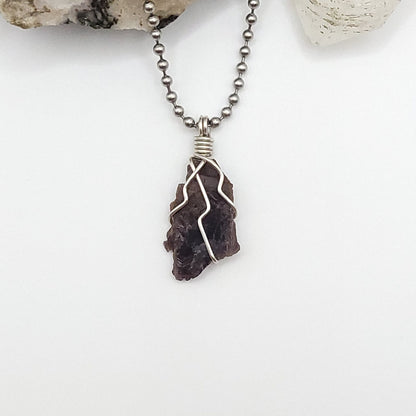 Raw Axinite Crystal Necklace in Silver Wire