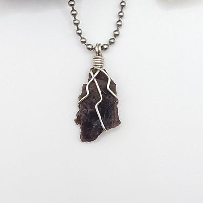 Raw Axinite Crystal Necklace in Silver Wire