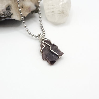 Raw Axinite Crystal Necklace in Silver Wire