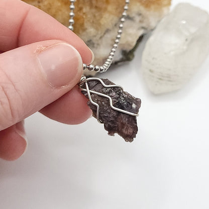 Raw Axinite Crystal Necklace in Silver Wire