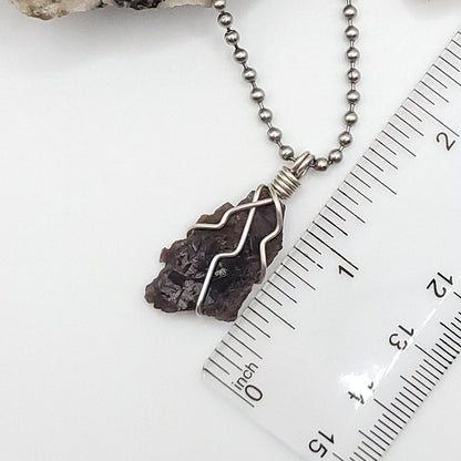 Raw Axinite Crystal Necklace in Silver Wire