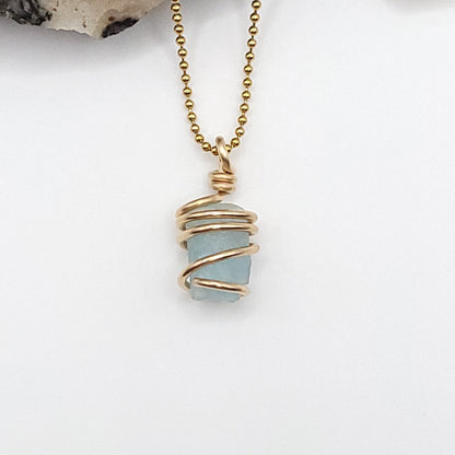 Raw Aquamarine Crystal Necklace in Gold