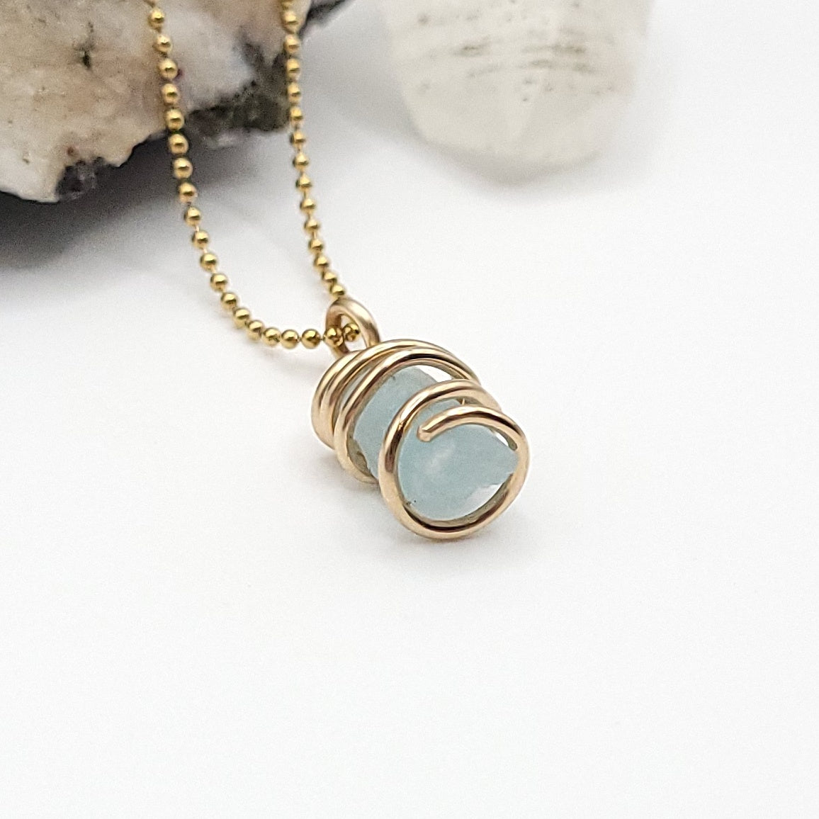 Raw Aquamarine Crystal Necklace in Gold, side view