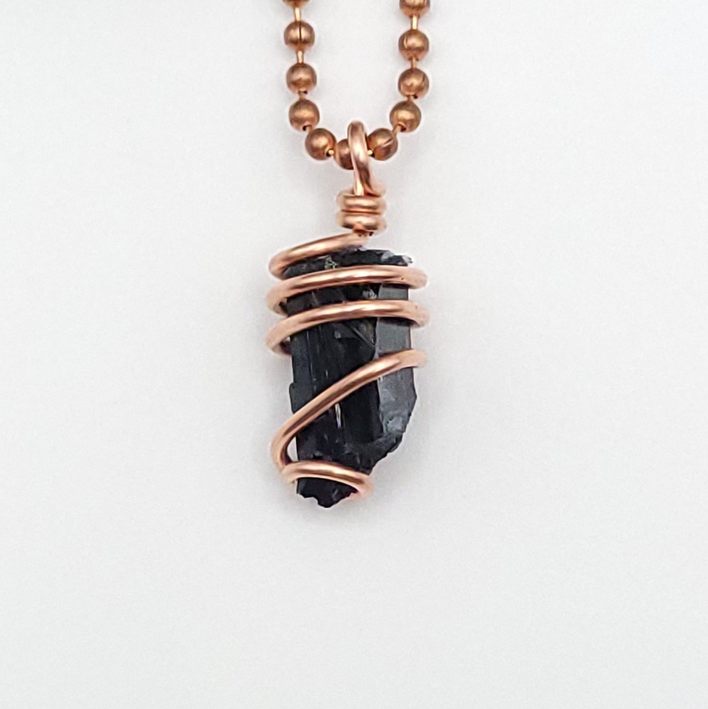 Raw Vivianite Crystal Necklace in Copper close up