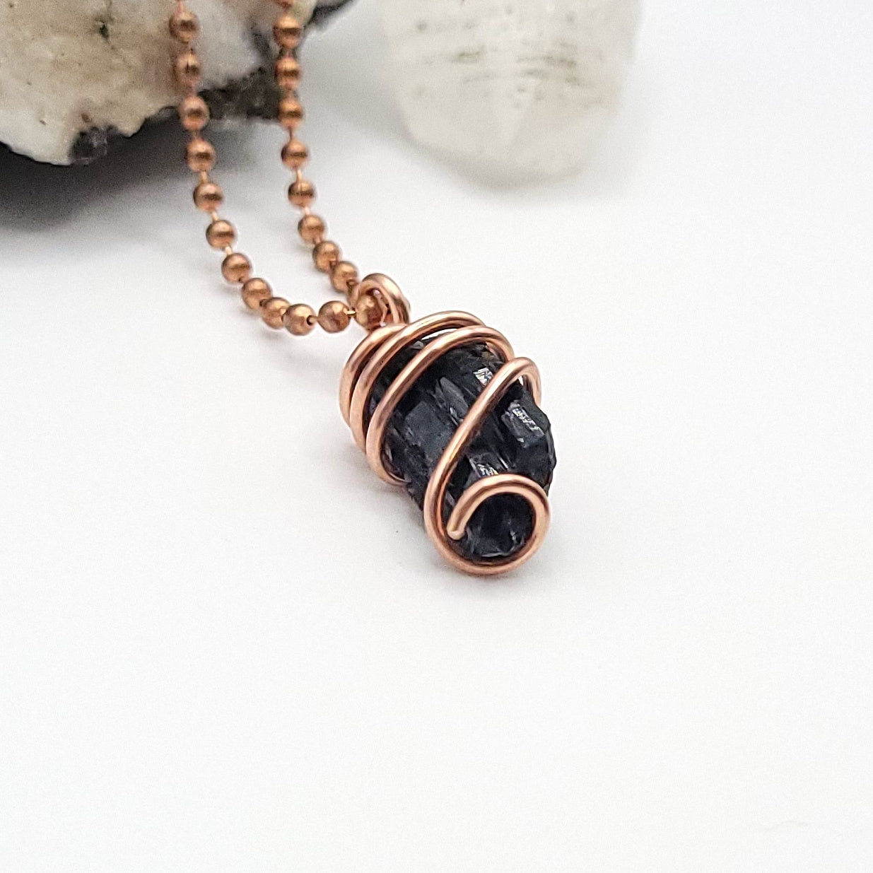 Raw Vivianite Crystal Necklace in Copper side view