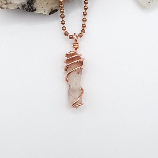 Red Fire Quartz Crystal Necklace in Copper Wire