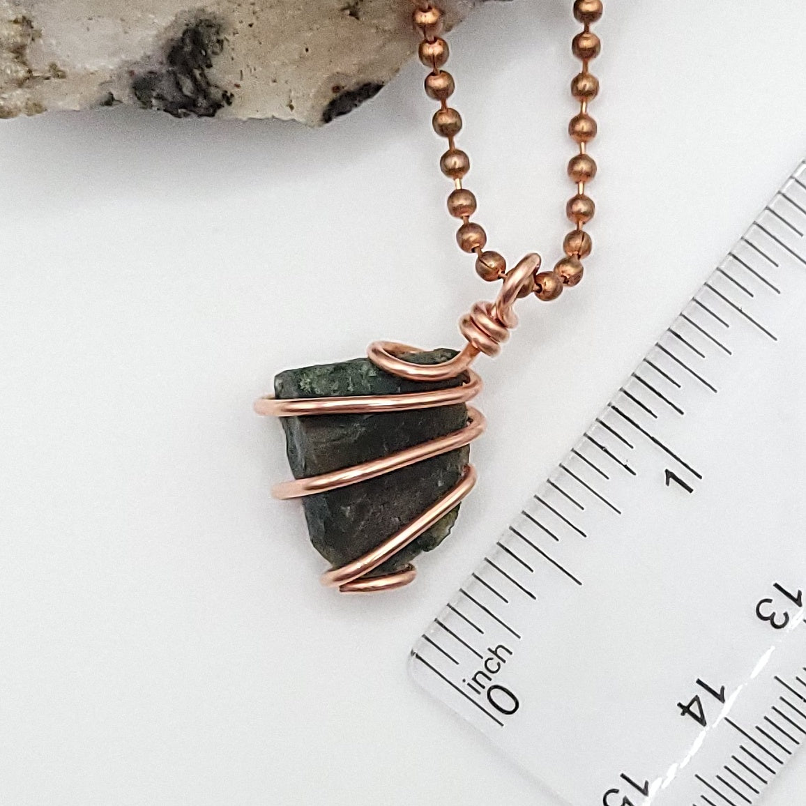 Raw Bloodstone Crystal Necklace in Copper Wire, measurement