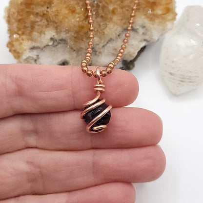 Raw Garnet Crystal Necklace in Copper Wire