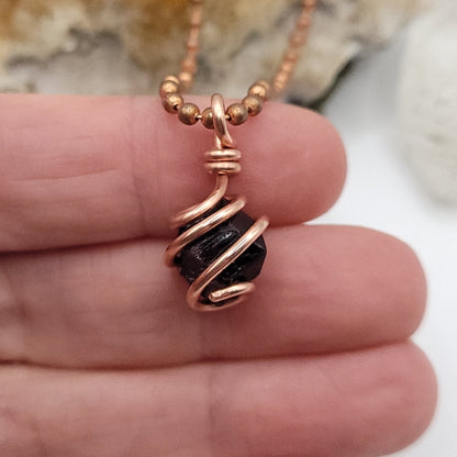 Raw Garnet Crystal Necklace in Copper Wire