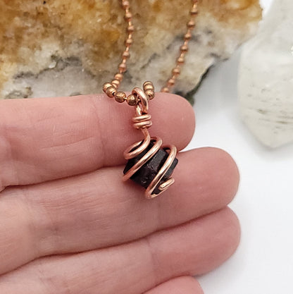 Raw Garnet Crystal Necklace in Copper Wire