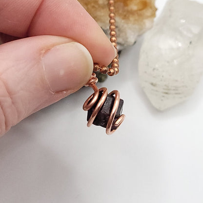 Raw Garnet Crystal Necklace in Copper Wire