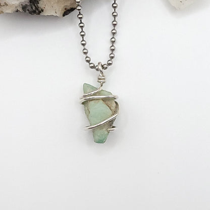 Emerald Crystal Necklace in Silver Wire