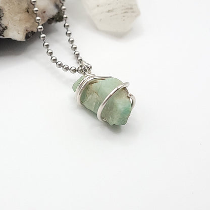 Emerald Crystal Necklace in Silver Wire