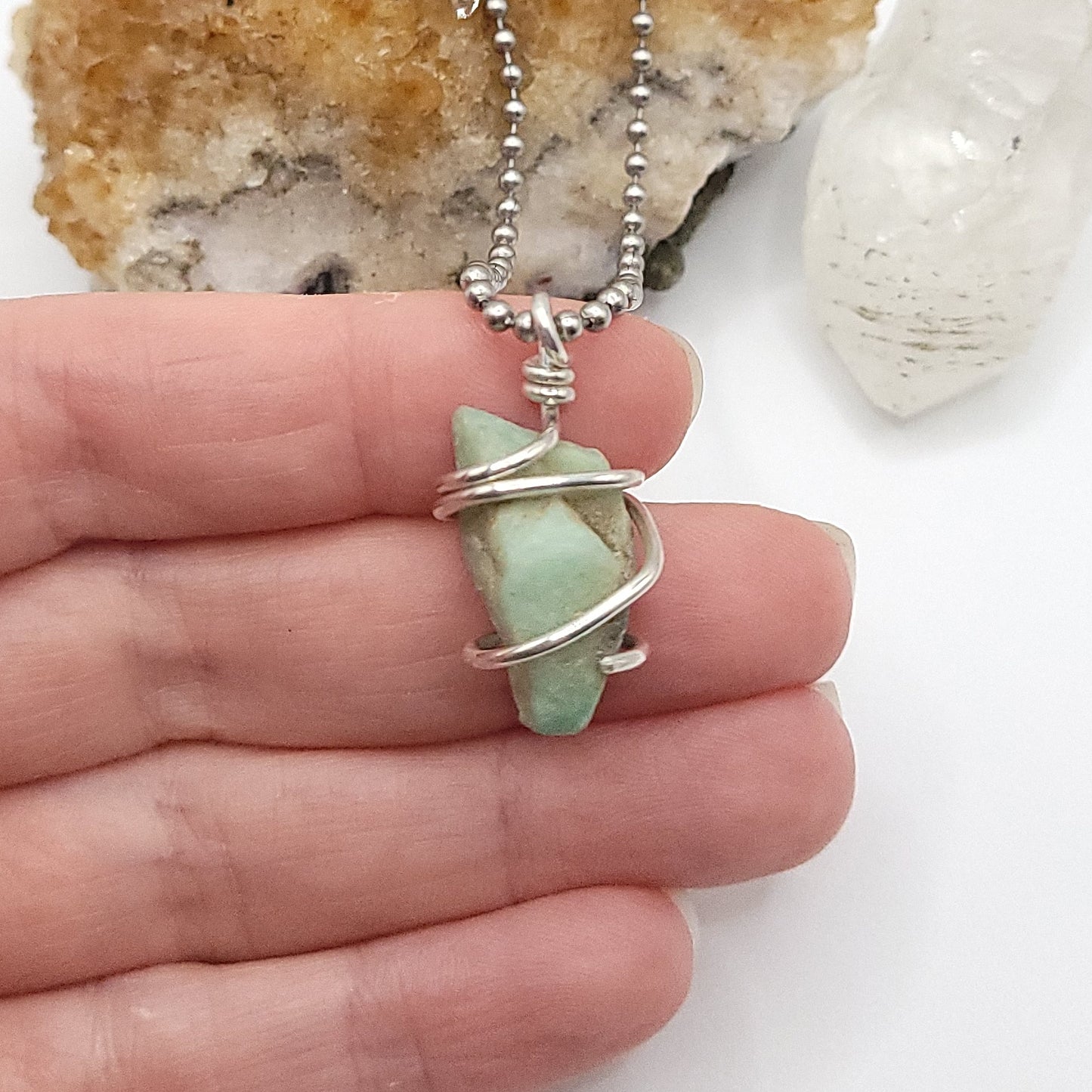 Emerald Crystal Necklace in Silver Wire