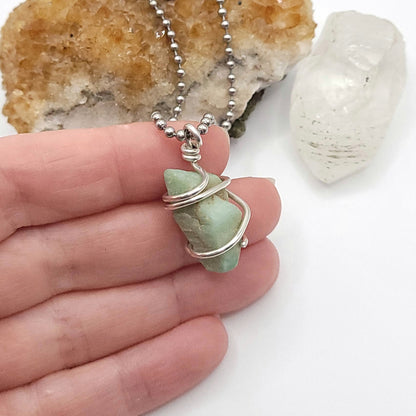 Emerald Crystal Necklace in Silver Wire