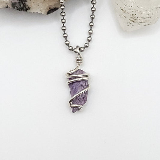 Charoite Crystal Necklace in Silver