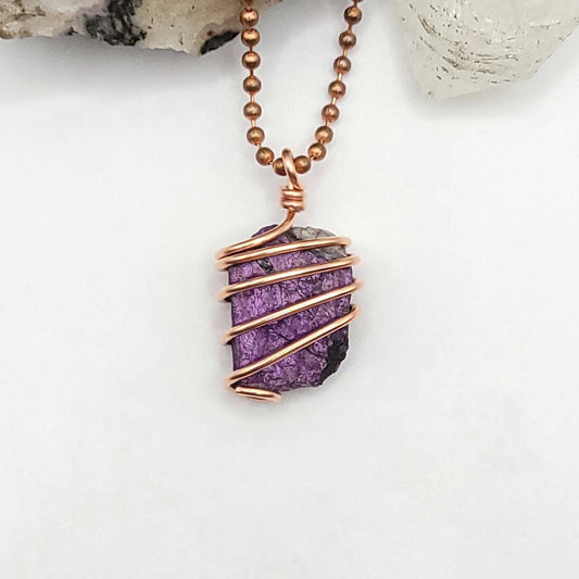 Raw Purpurite Crystal Necklace in Copper