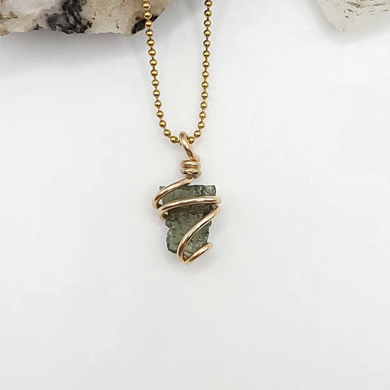 Raw Moldavite Crystal Necklace in gold