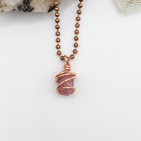 Raw Pink Tourmaline Crystal Necklace in Copper