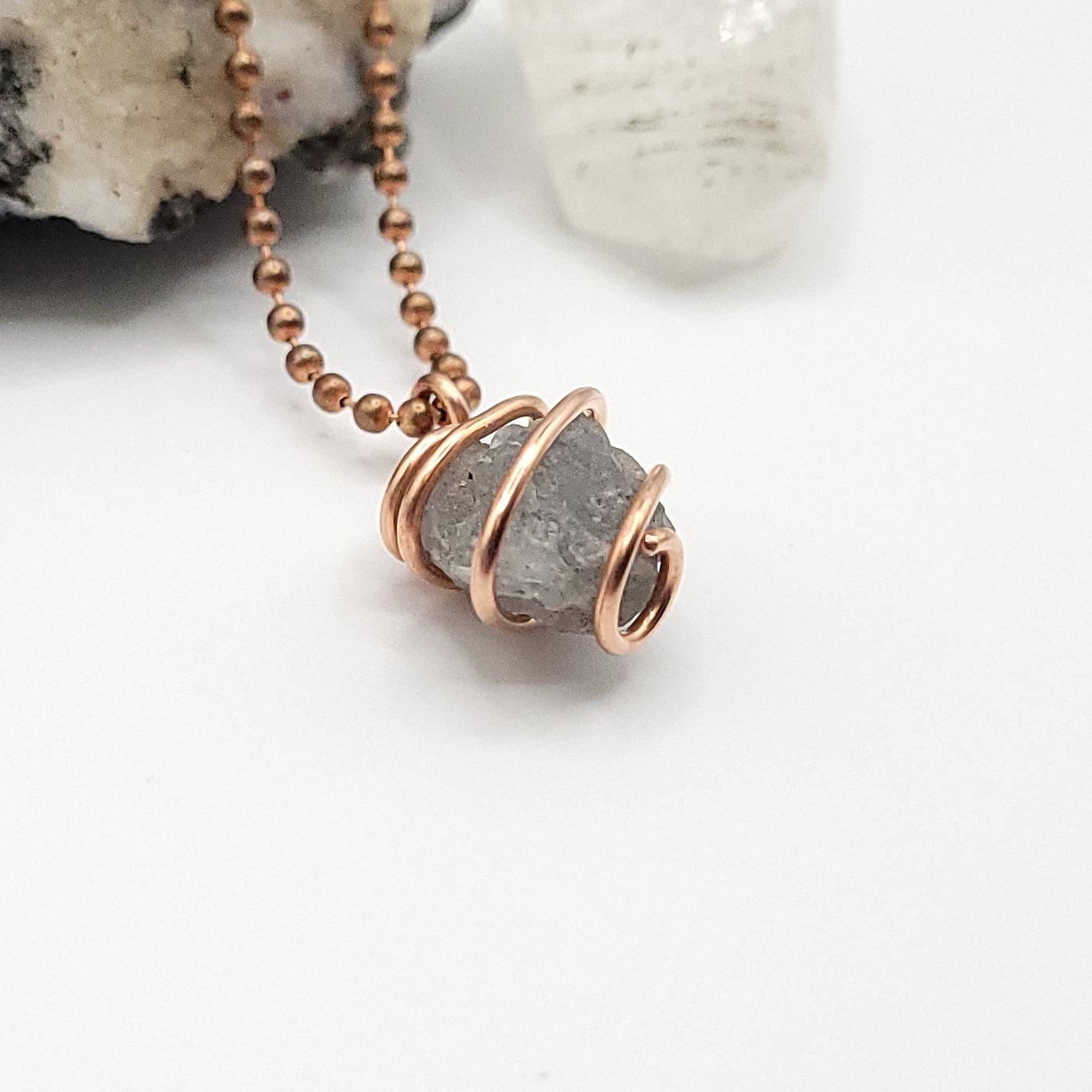 Raw Lazulite Crystal Necklace in Copper side view
