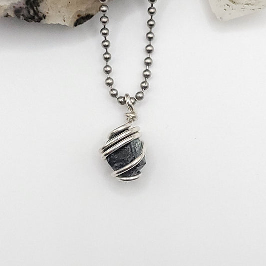 Raw Magnetite Crystal Necklace in Silver