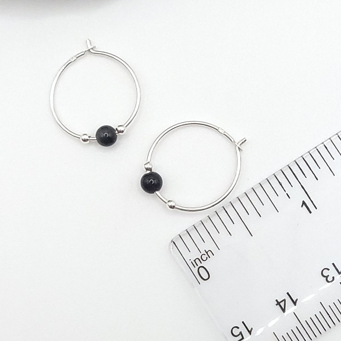 Obsidian Crystal Hoop Earrings in Sterling Silver Wire