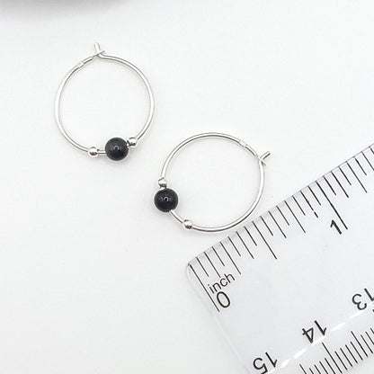 Obsidian Crystal Hoop Earrings in Sterling Silver Wire