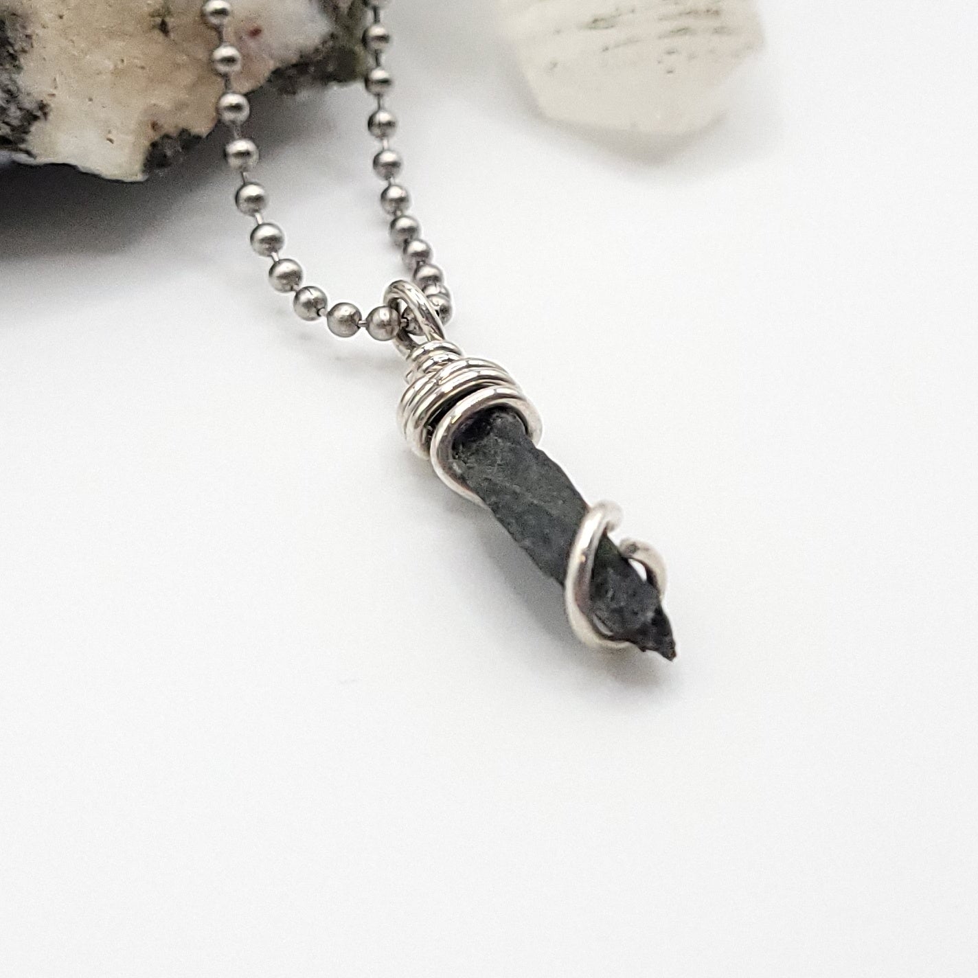 Raw Aegirine Crystal Necklace in Silver