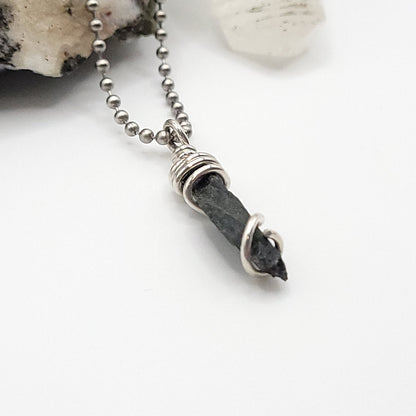 Raw Aegirine Crystal Necklace in Silver