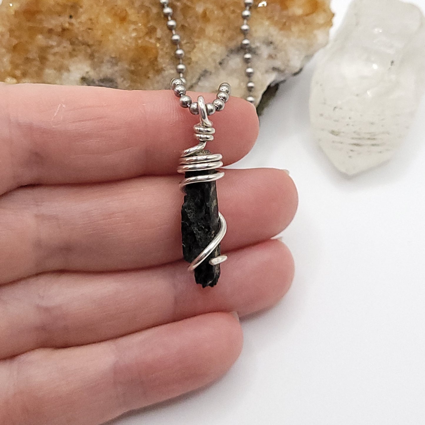 Raw Aegirine Crystal Necklace in Silver