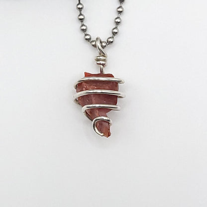 Raw Carnelian Crystal Necklace in Silver