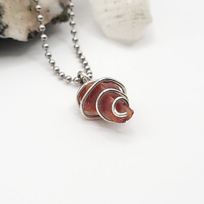 Raw Carnelian Crystal Necklace in Silver