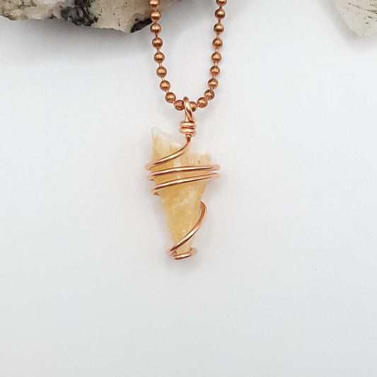 Raw Orange Calcite Necklace in Copper - Crystal for Creativity & Energy