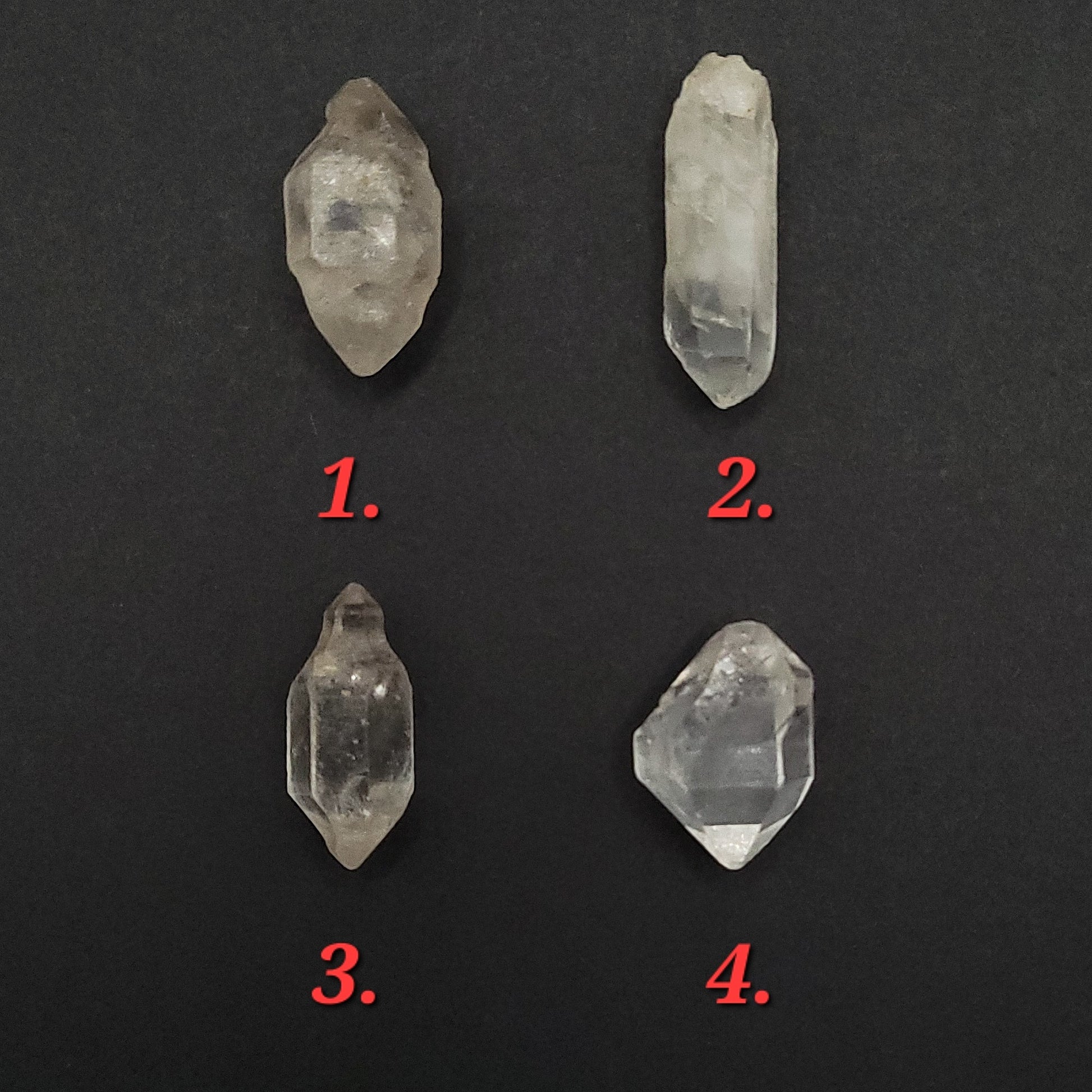 four clear quartz stones to choose from