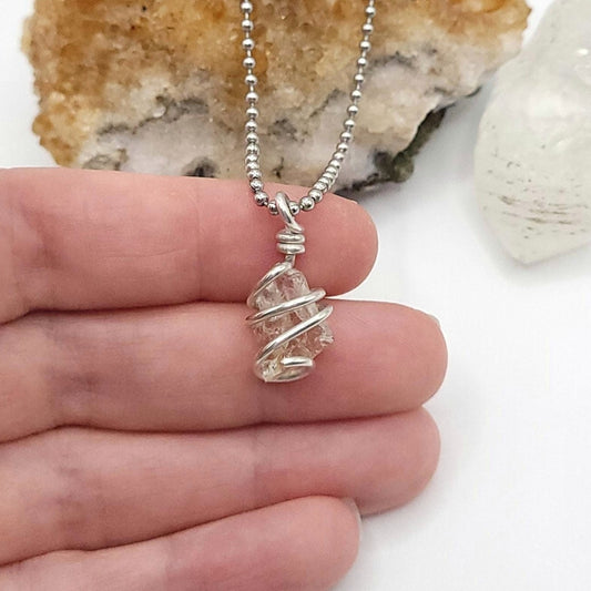 Raw Citrine Necklace in Silver - Crystal for Energy & Abundance