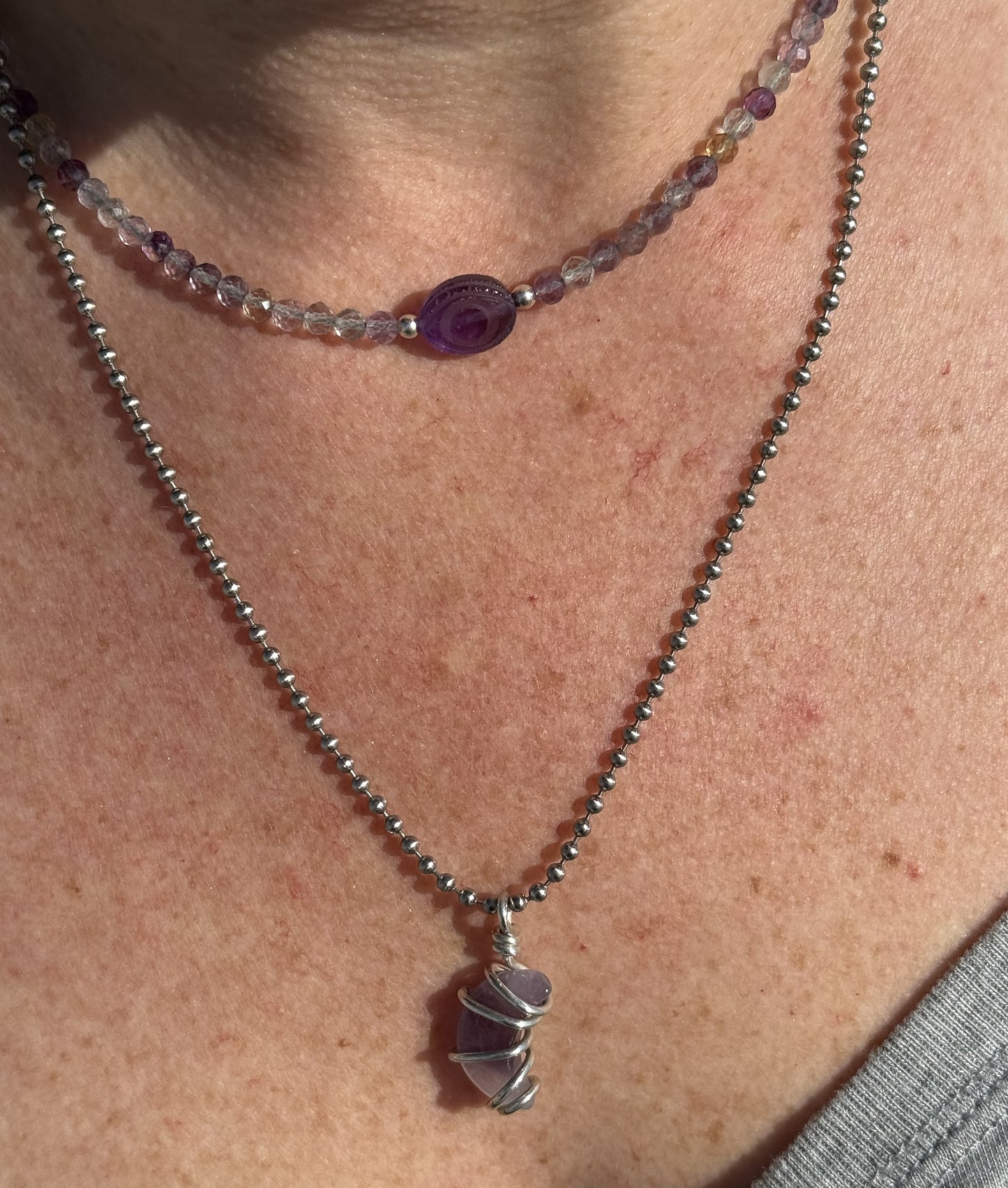 Amethyst Evil Eye Necklace - Crystal for Spiritual Clarity