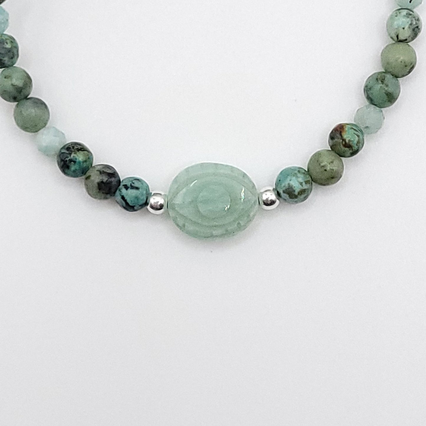 Amazonite Evil Eye Necklace - Crystal for Peaceful Transformation