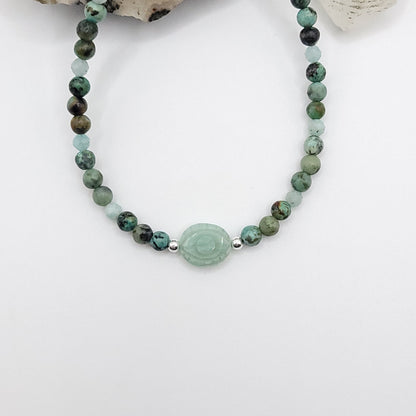 Amazonite Evil Eye Necklace - Crystal for Peaceful Transformation