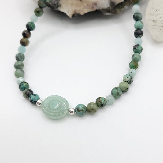 Amazonite Evil Eye Necklace - Crystal for Peaceful Transformation